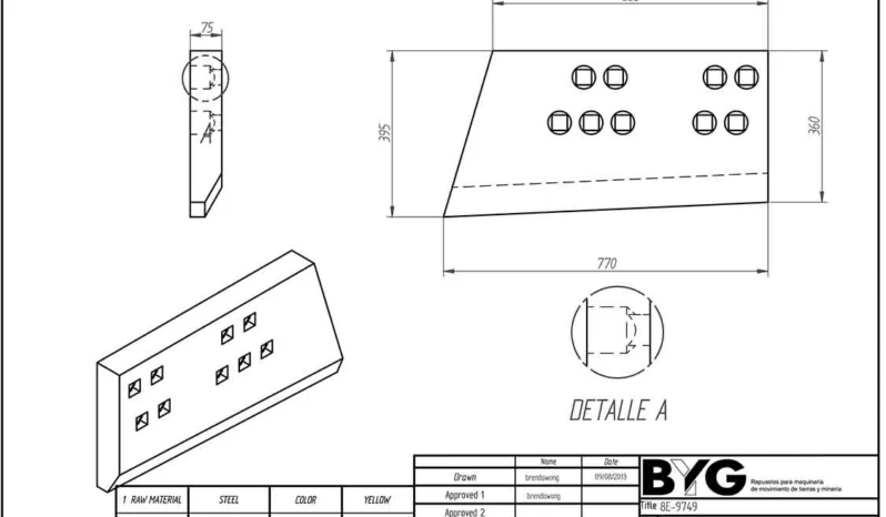 8E9749 Caterpillar Level Cut Dozer End Bit RH 653mm long